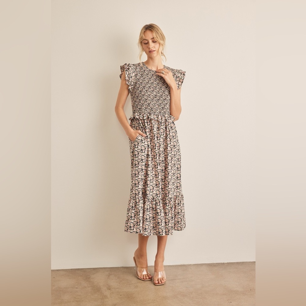 In February Floral Smocked Ruffled Midi Dress - Picture 4 of 5